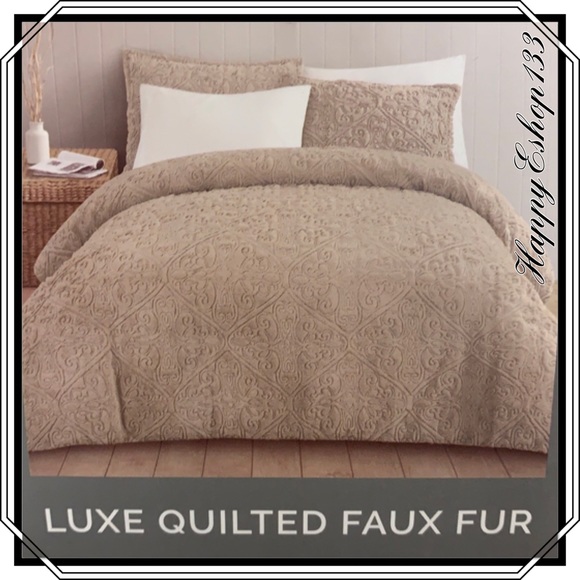 Indigo Loft King 3-Piece Luxe Comforter Set, Quilted Faux Fur, Glamorously Soft - Picture 1 of 12